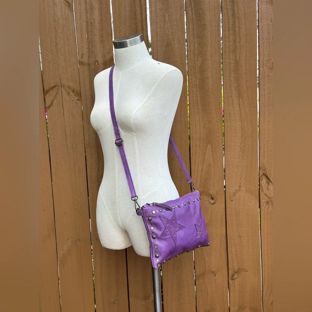 Viola Castellani Milano Studded Italian Leather ‘Star’ Patch Crossbody Handbag - Picture 14 of 14